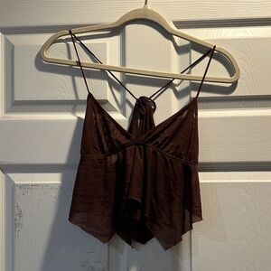 Urban Outfitters Brown Mesh Handkerchief Crop Tank Top S Fairy Fairycore Boho